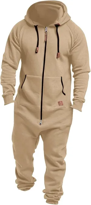 One Piece Hoodie for Men Zip Up Hooded Onesies Fall Winter Casual Workout Playsuit Rompers Mens Big and Tall Coverall