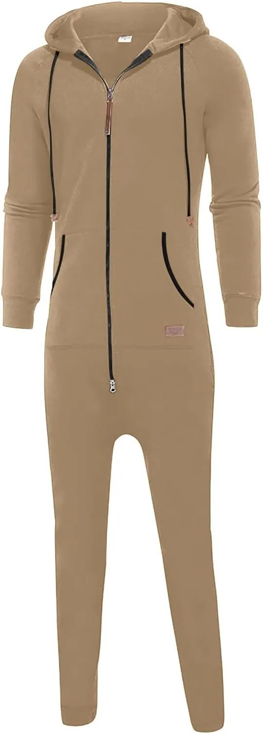 One Piece Hoodie for Men Zip Up Hooded Onesies Fall Winter Casual Workout Playsuit Rompers Mens Big and Tall Coverall