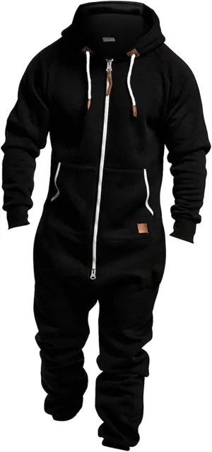 One Piece Hoodie for Men Zip Up Hooded Onesies Fall Winter Casual Workout Playsuit Rompers Mens Big and Tall Coverall