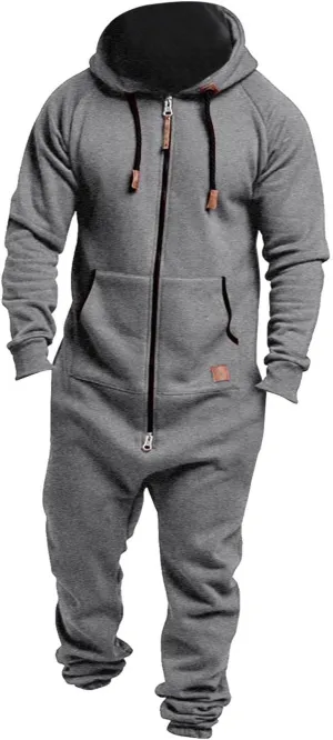 One Piece Hoodie for Men Zip Up Hooded Onesies Fall Winter Casual Workout Playsuit Rompers Mens Big and Tall Coverall