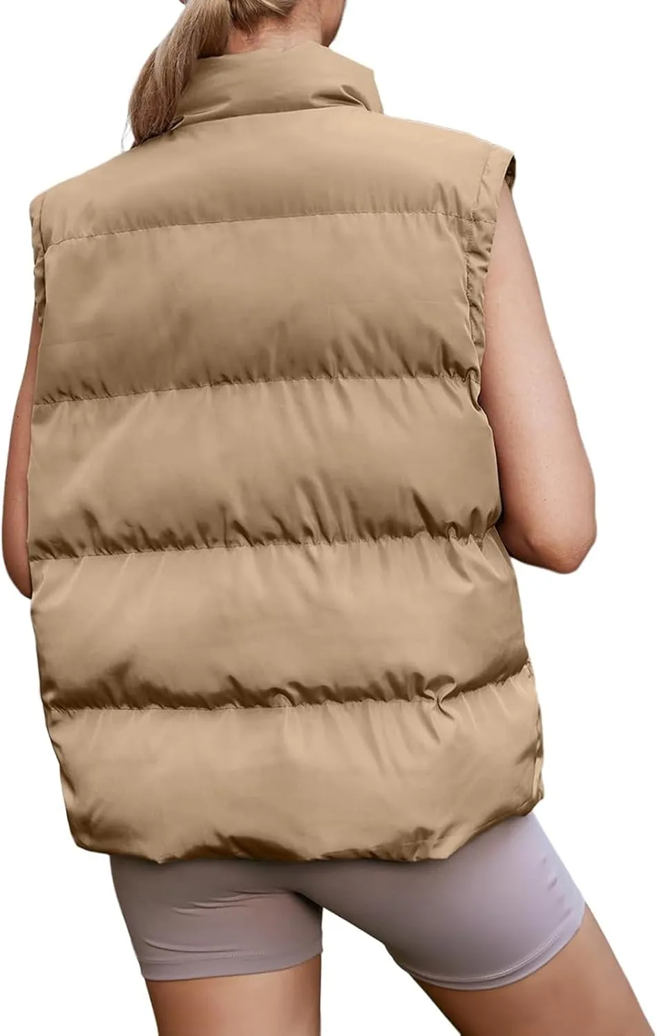 Oversized Long Puffer Vest Women Winter Sleeveless Lightweight Puffy Vests Puffer Jacket Coats Outerwear Down Vest