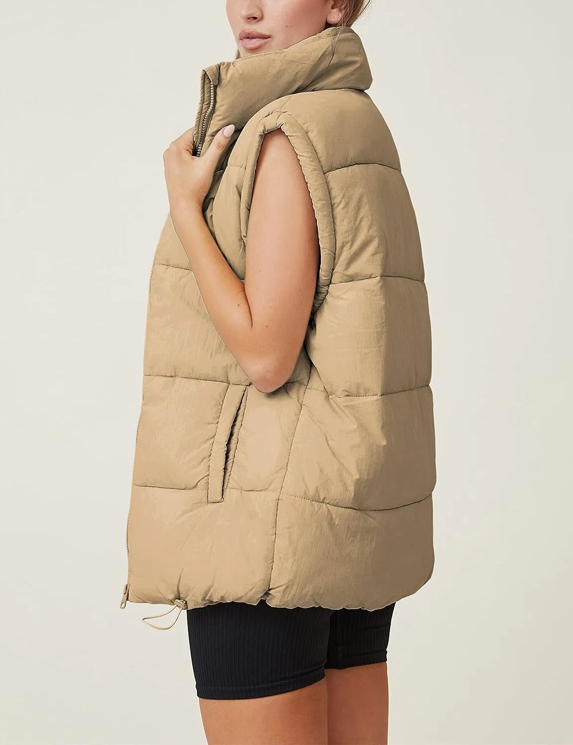 Oversized Long Puffer Vest Women Winter Sleeveless Lightweight Puffy Vests Puffer Jacket Coats Outerwear Down Vest