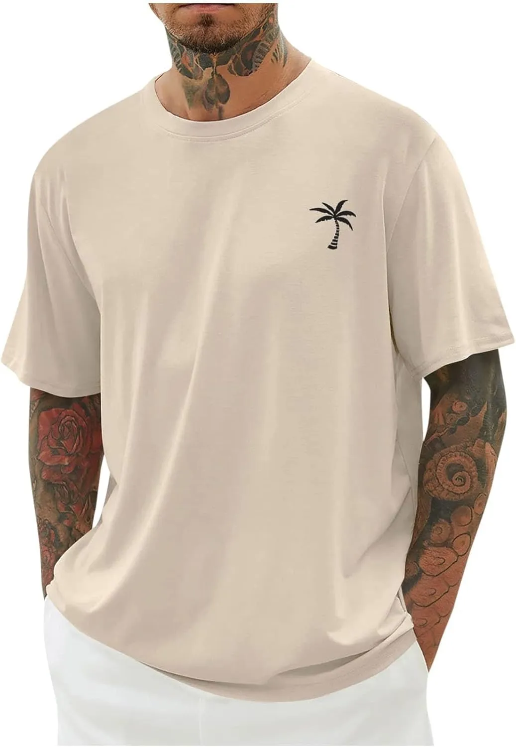 Oversized T Shirts for Man Palm Tree Printed Short Sleeve Summer Beach Tops Crewneck Casual Basic Hawaiian Tees