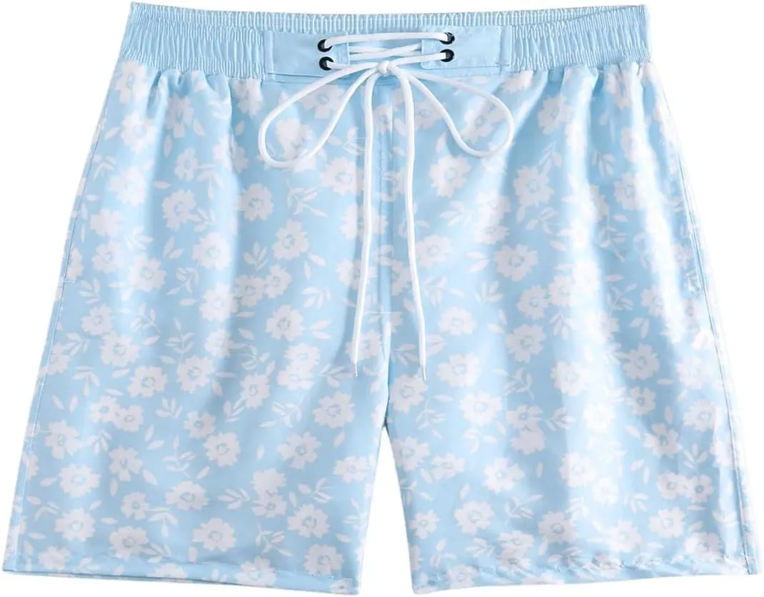 OYOANGLE Men's Floral Print Shorts Running Athletic Sport Shorts Quick Dry Summer Beach Shorts