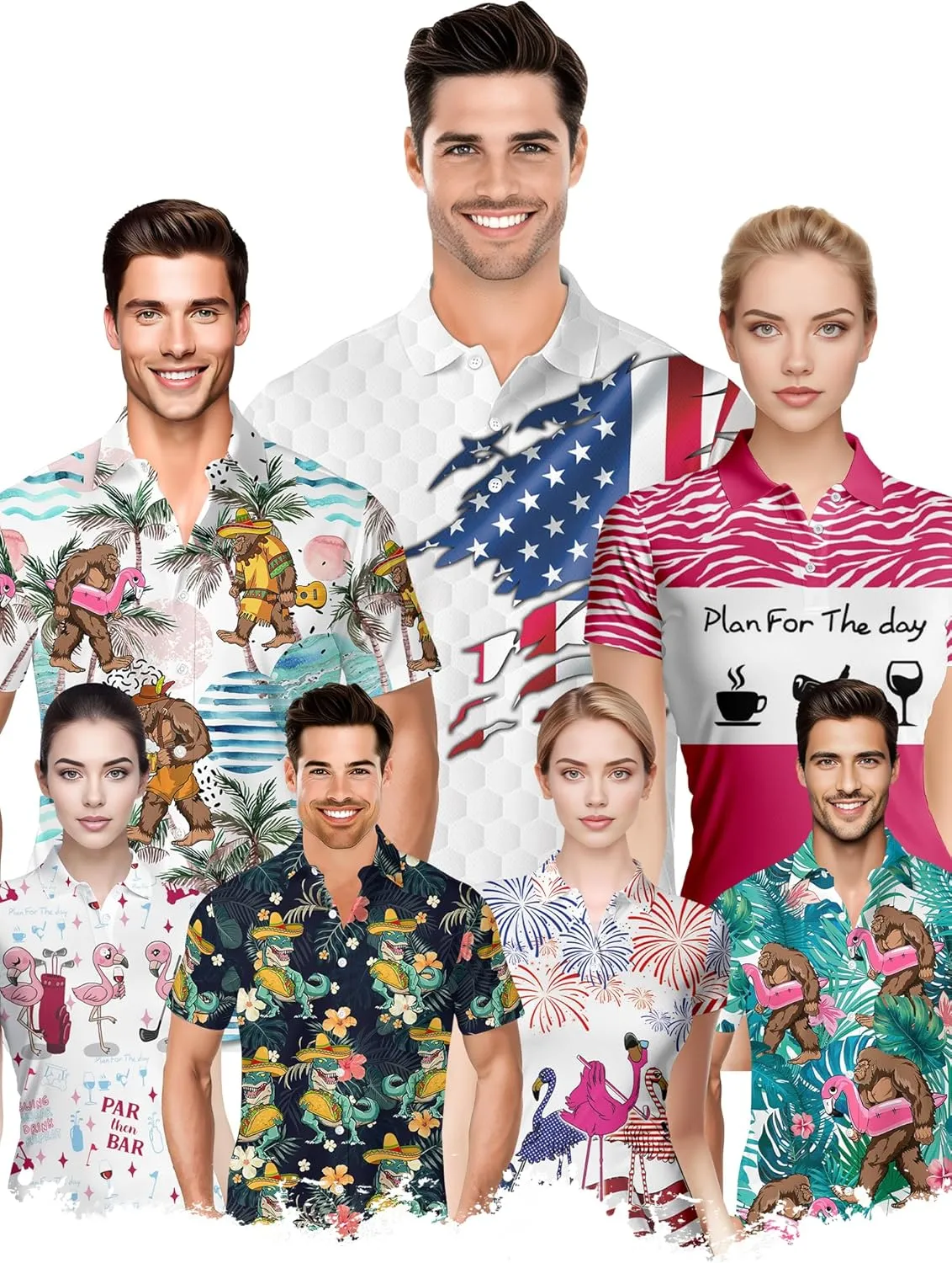 PAGYMO Golf Shirts for Men Crazy Hawaiian Print Funny Mens Polo Shirt