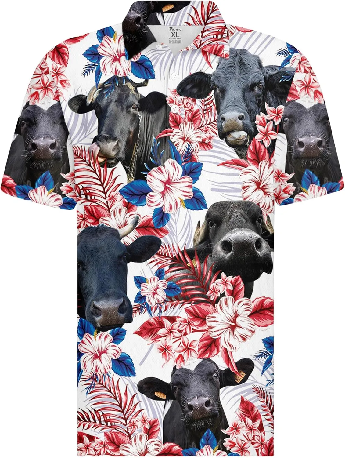 PAGYMO Golf Shirts for Men Crazy Hawaiian Print Funny Mens Polo Shirt