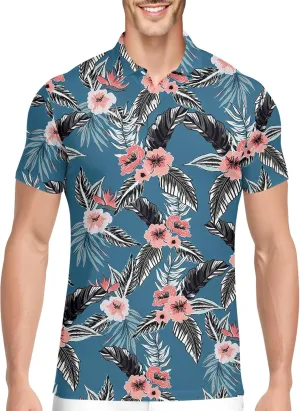 PAGYMO Golf Shirts for Men Crazy Hawaiian Print Funny Mens Polo Shirt