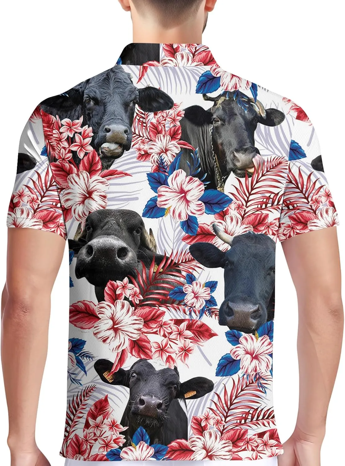 PAGYMO Golf Shirts for Men Crazy Hawaiian Print Funny Mens Polo Shirt