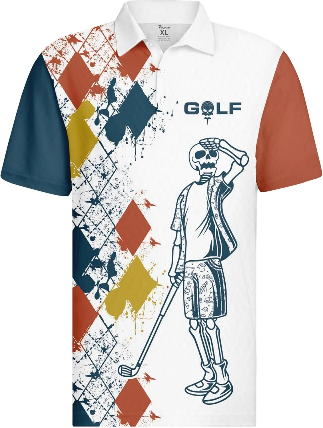 PAGYMO Golf Shirts for Men Hawaiian Crazy Funny Print Mens Polo Shirt