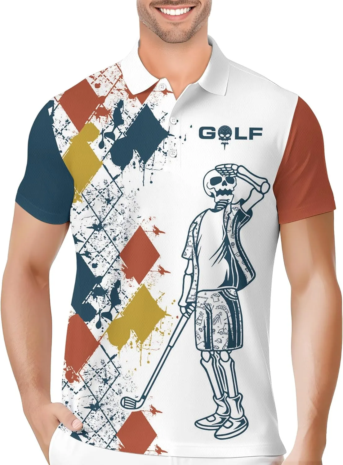 PAGYMO Golf Shirts for Men Hawaiian Crazy Funny Print Mens Polo Shirt