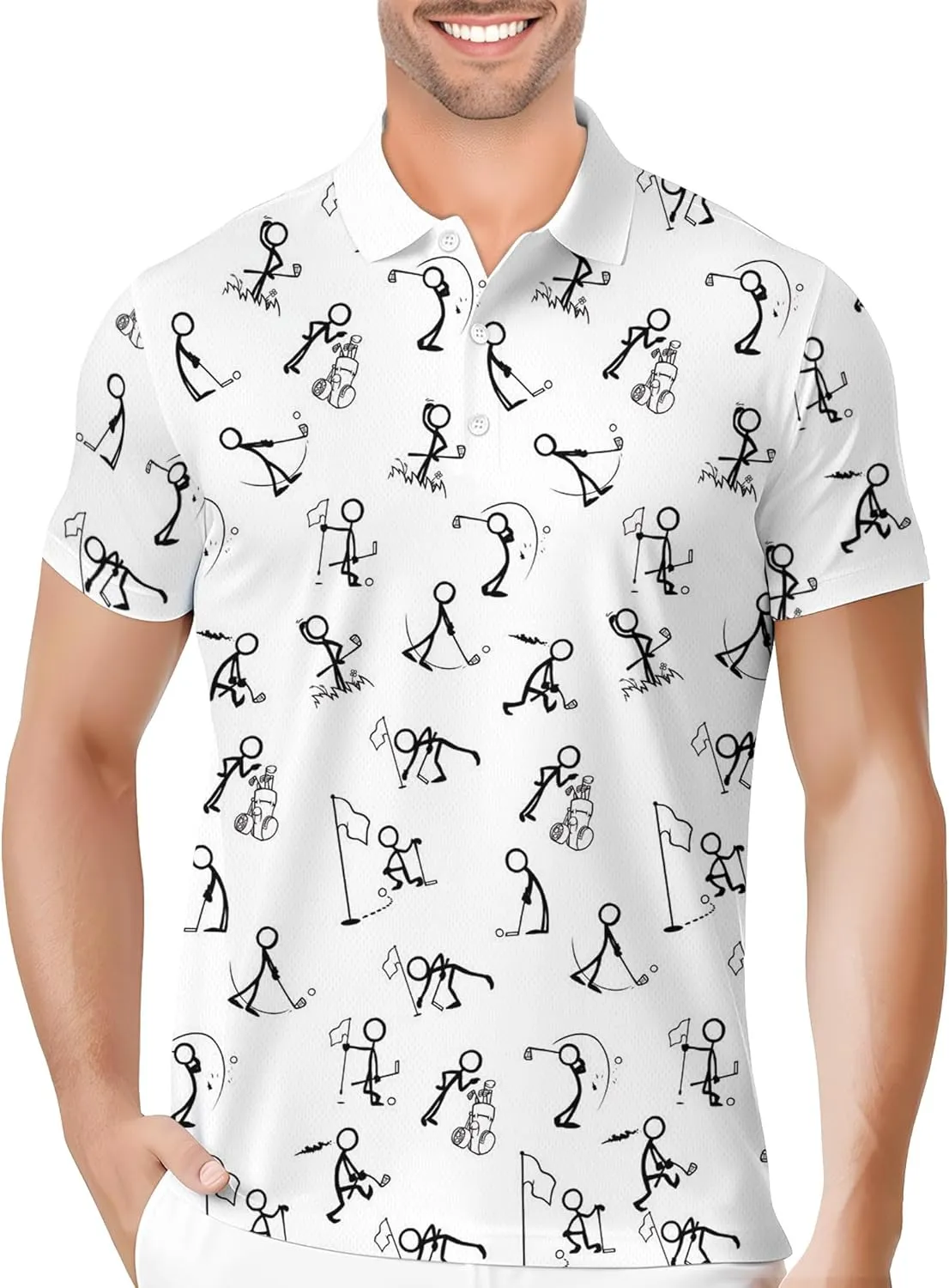 PAGYMO Golf Shirts for Men Hawaiian Crazy Funny Print Mens Polo Shirt