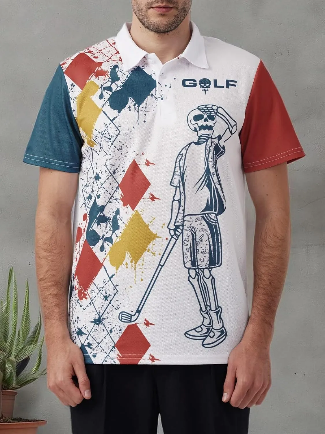 PAGYMO Golf Shirts for Men Hawaiian Crazy Funny Print Mens Polo Shirt