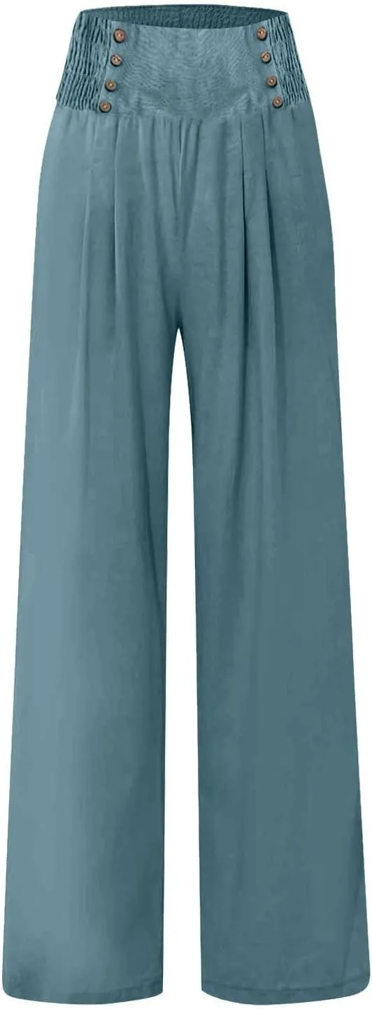 Palazzo Pants For Women Dressy Plus Size Linen Boho Wide Leg Soft Sweapants 2024 Summer Beach Travel Lounge Trouser