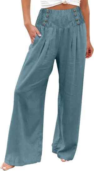 Palazzo Pants For Women Dressy Plus Size Linen Boho Wide Leg Soft Sweapants 2024 Summer Beach Travel Lounge Trouser