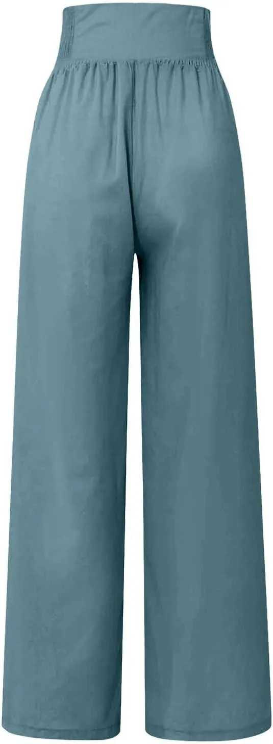 Palazzo Pants For Women Dressy Plus Size Linen Boho Wide Leg Soft Sweapants 2024 Summer Beach Travel Lounge Trouser