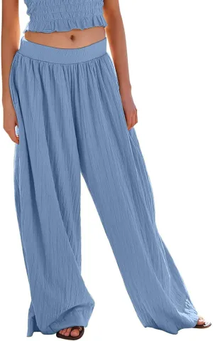Palazzo Pants for Women Solid High Waisted Loose Yoga Pant Pleated Elastic Lightweight Straight Leg Breathable Trousers