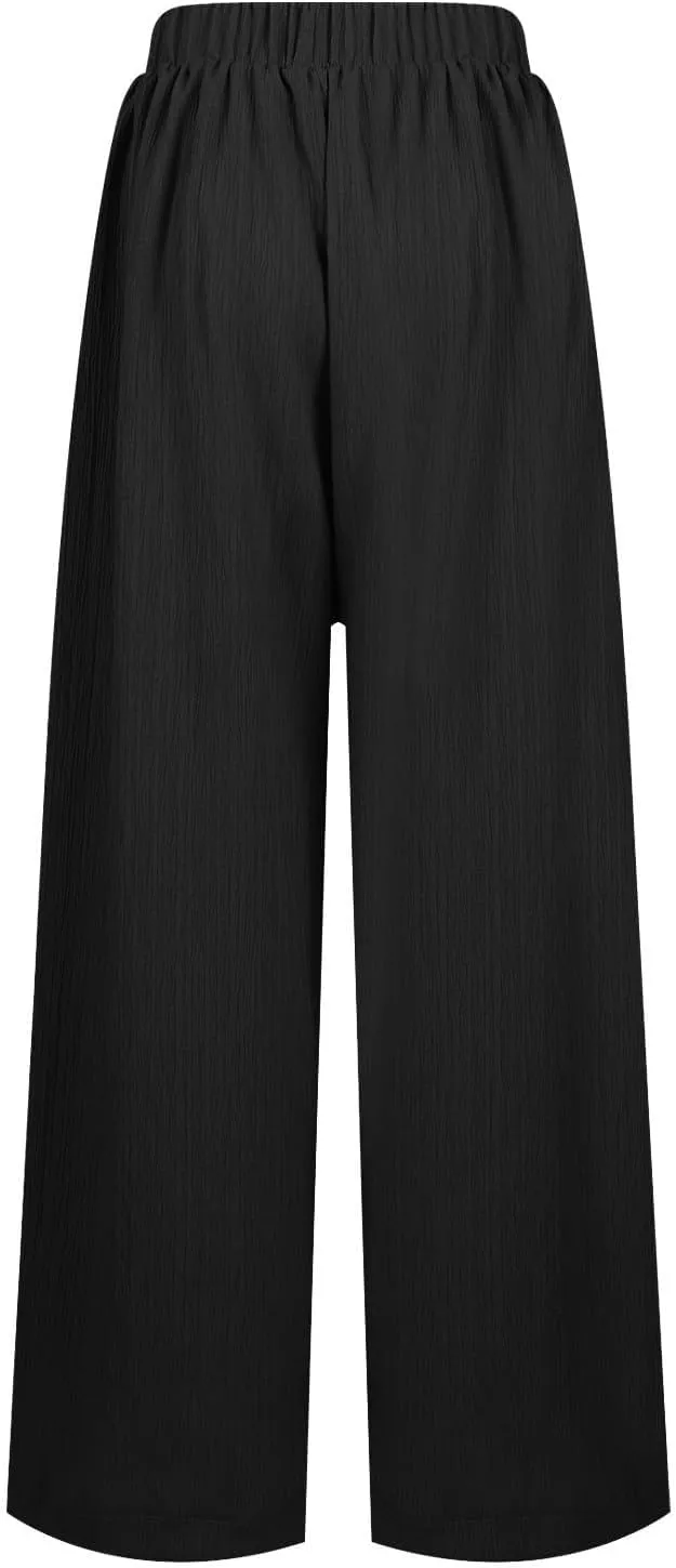 Palazzo Pants for Women Solid High Waisted Loose Yoga Pant Pleated Elastic Lightweight Straight Leg Breathable Trousers