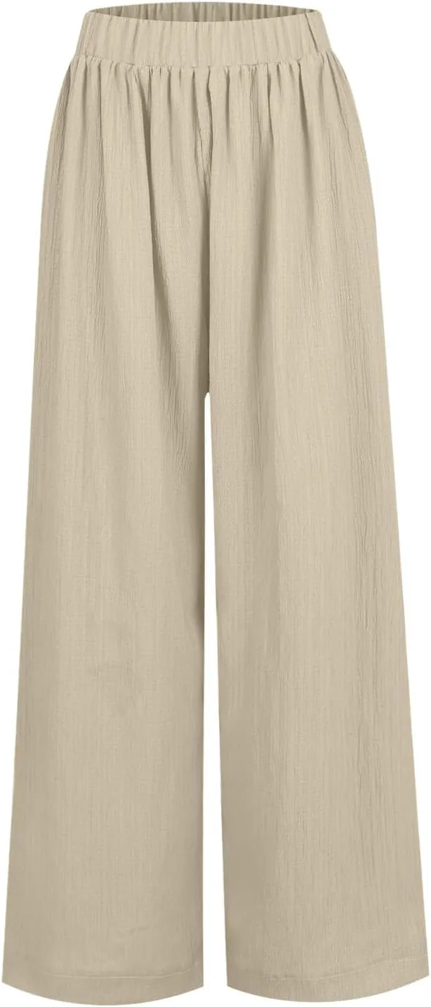 Palazzo Pants for Women Solid High Waisted Loose Yoga Pant Pleated Elastic Lightweight Straight Leg Breathable Trousers