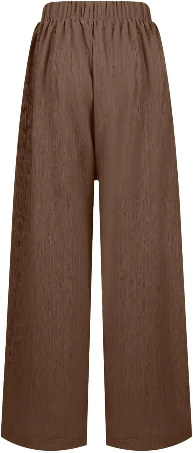 Palazzo Pants for Women Solid High Waisted Loose Yoga Pant Pleated Elastic Lightweight Straight Leg Breathable Trousers