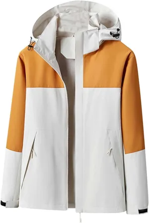 Patchwork Windbreakers for Men Big and Tall Rain Jackets with Zipper Pockets Sports Mountain Jackets Windproof Coat