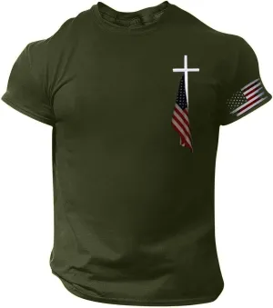 Patriotic Performance Polo Tees - Moisture-Control 4th of July Golf Shirts with Subtle Flag Embroidery, UV Protection Sunwear