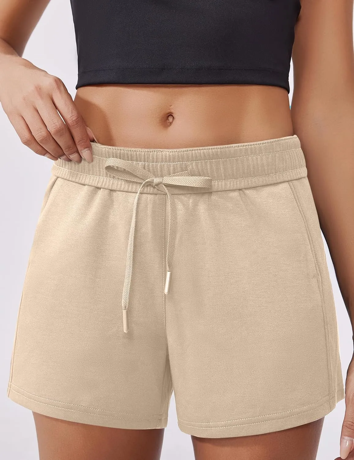 PINSPARK Athletic Sweat Shorts Women Elastic High Waisted Comfy Short Drawstring Casual Lounge Shorts with Pockets