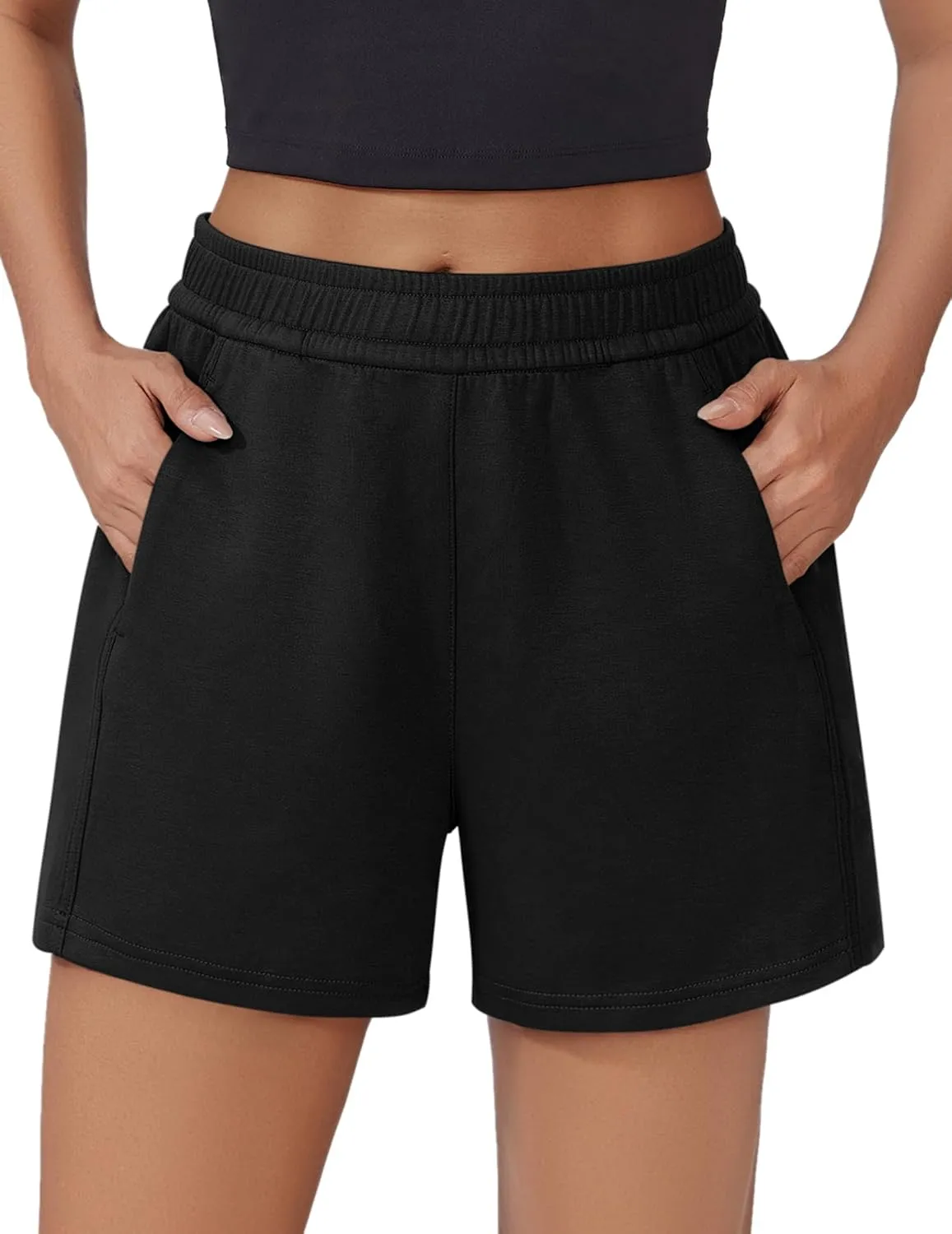 PINSPARK Athletic Sweat Shorts Women Elastic High Waisted Comfy Short Drawstring Casual Lounge Shorts with Pockets