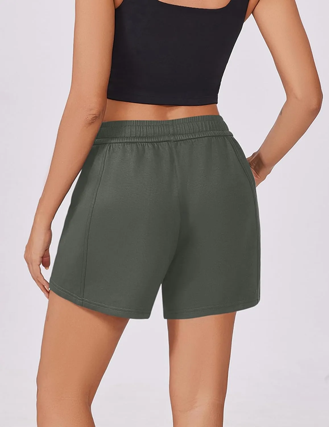 PINSPARK Athletic Sweat Shorts Women Elastic High Waisted Comfy Short Drawstring Casual Lounge Shorts with Pockets