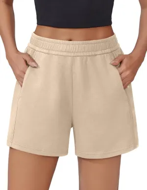 PINSPARK Athletic Sweat Shorts Women Elastic High Waisted Comfy Short Drawstring Casual Lounge Shorts with Pockets