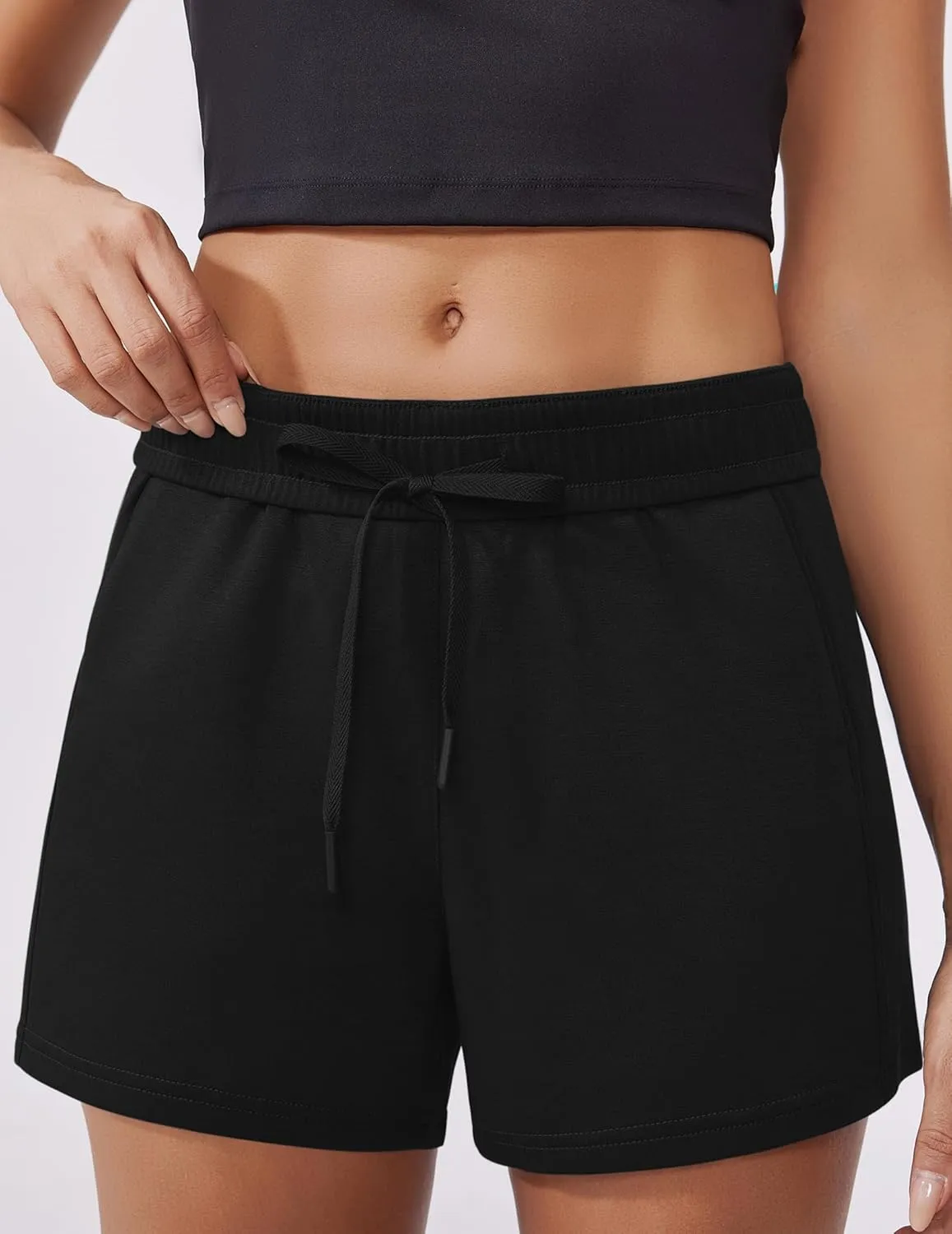 PINSPARK Athletic Sweat Shorts Women Elastic High Waisted Comfy Short Drawstring Casual Lounge Shorts with Pockets