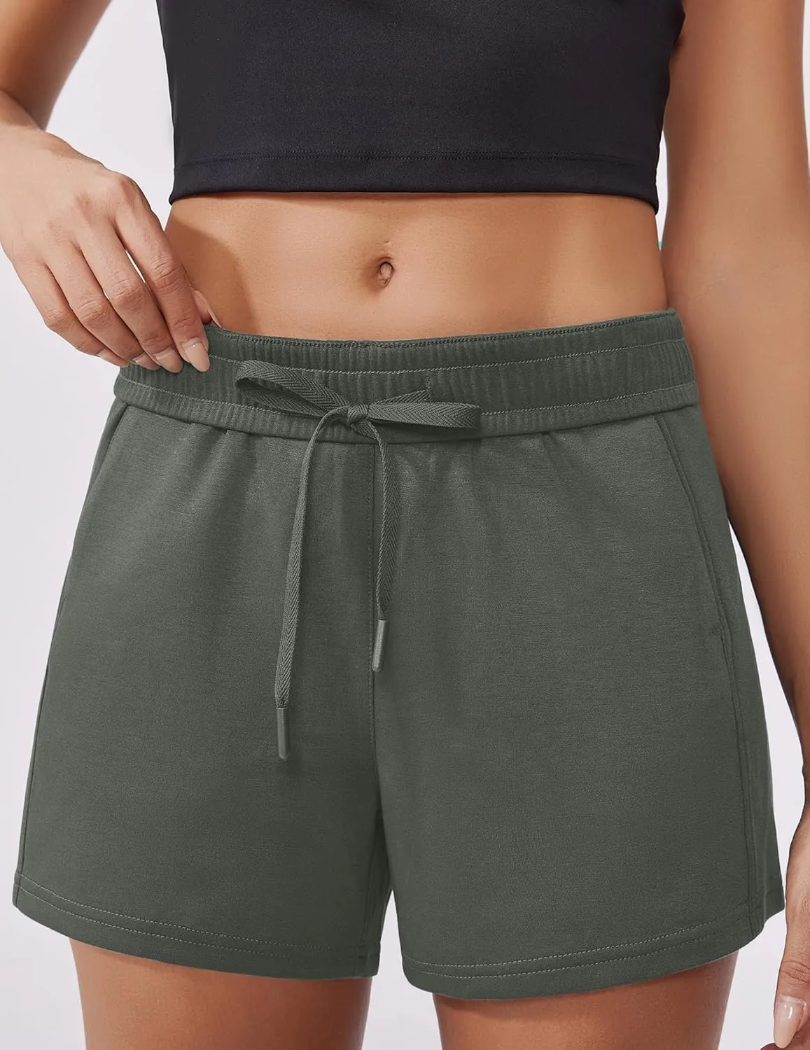 PINSPARK Athletic Sweat Shorts Women Elastic High Waisted Comfy Short Drawstring Casual Lounge Shorts with Pockets