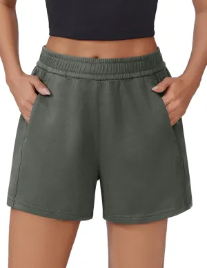 PINSPARK Athletic Sweat Shorts Women Elastic High Waisted Comfy Short Drawstring Casual Lounge Shorts with Pockets