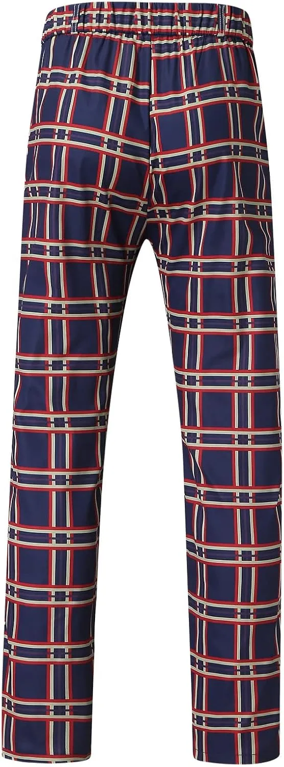 Plaid Pants for Men Slim Fit Flat Front Skinny Chino Dress Pants Checkered Business Casual Pants Stretch Golf Trousers