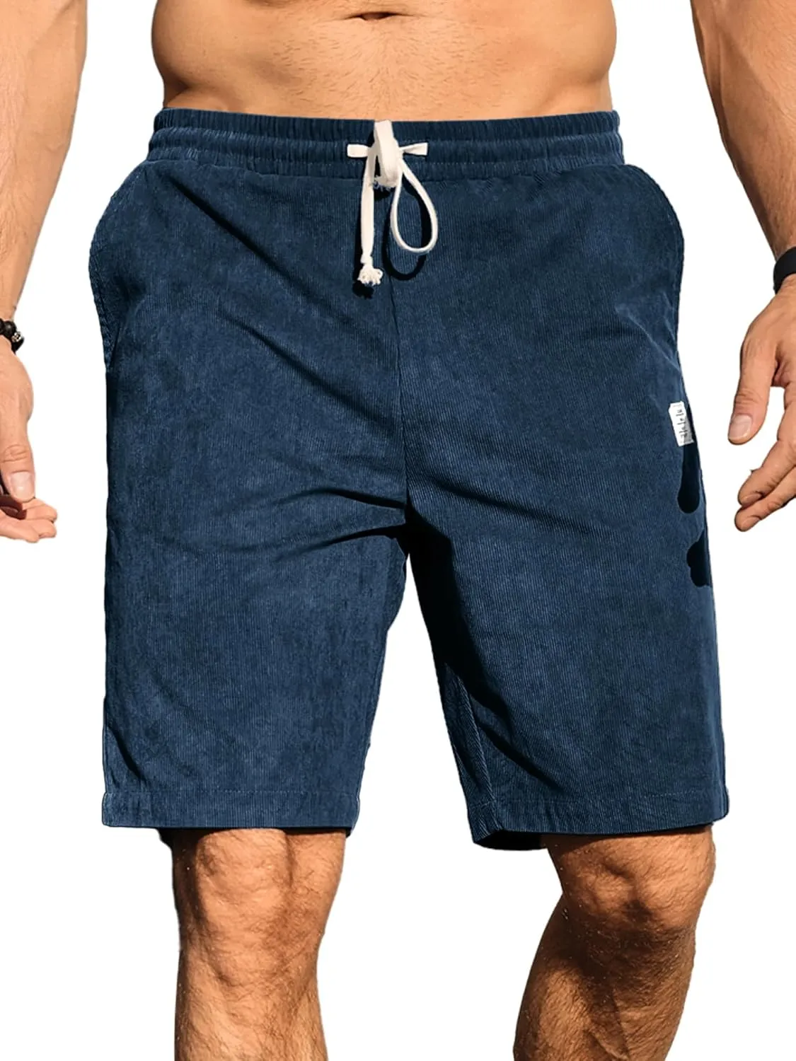 PLEPAN Mens Shorts 7 inch Corduroy Casual Short Drawstring Elastic Waist Lightweight Summer Beach Shorts Loose Fit