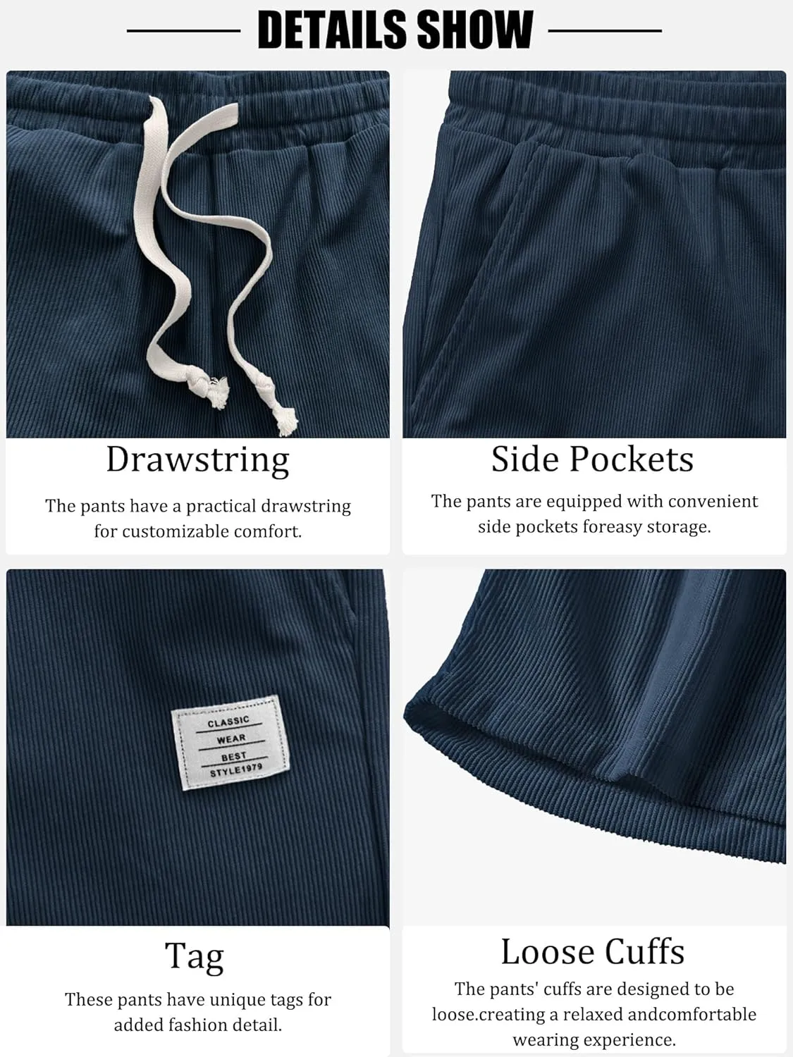PLEPAN Mens Shorts 7 inch Corduroy Casual Short Drawstring Elastic Waist Lightweight Summer Beach Shorts Loose Fit