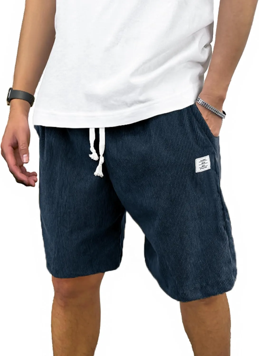 PLEPAN Mens Shorts 7 inch Corduroy Casual Short Drawstring Elastic Waist Lightweight Summer Beach Shorts Loose Fit