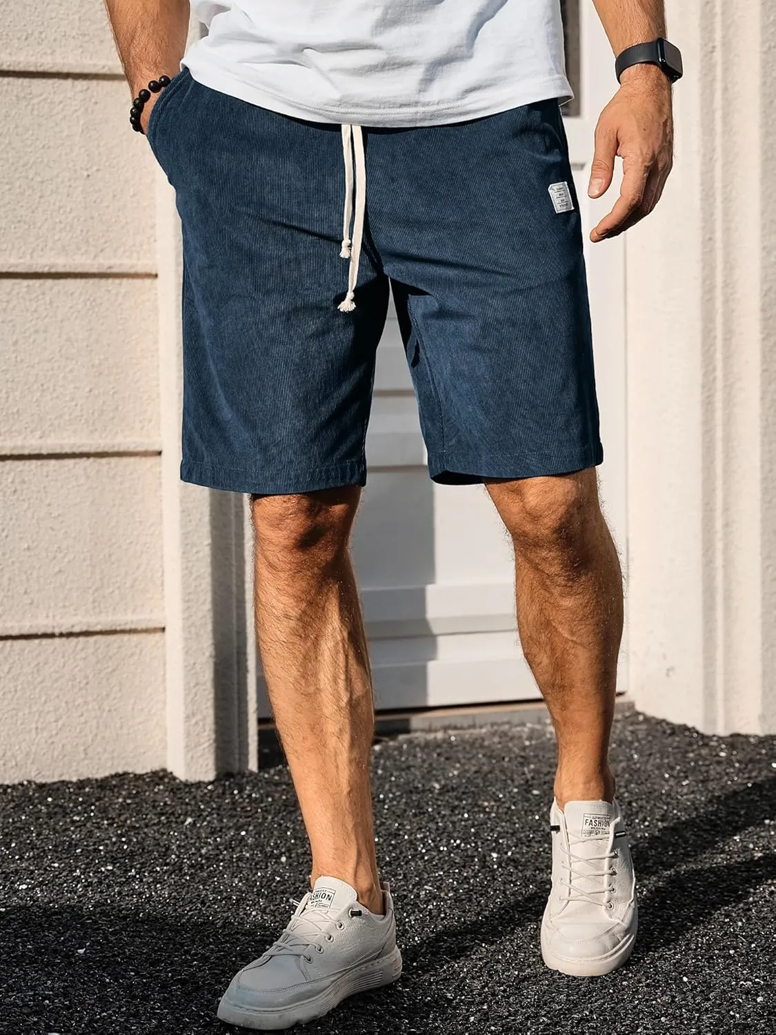 PLEPAN Mens Shorts 7 inch Corduroy Casual Short Drawstring Elastic Waist Lightweight Summer Beach Shorts Loose Fit