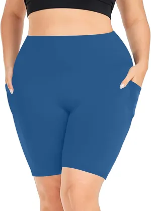 Plus Size Biker Shorts with Pockets for Women-High Waisted Athletic Leggings Bike Shorts for Yoga Workout