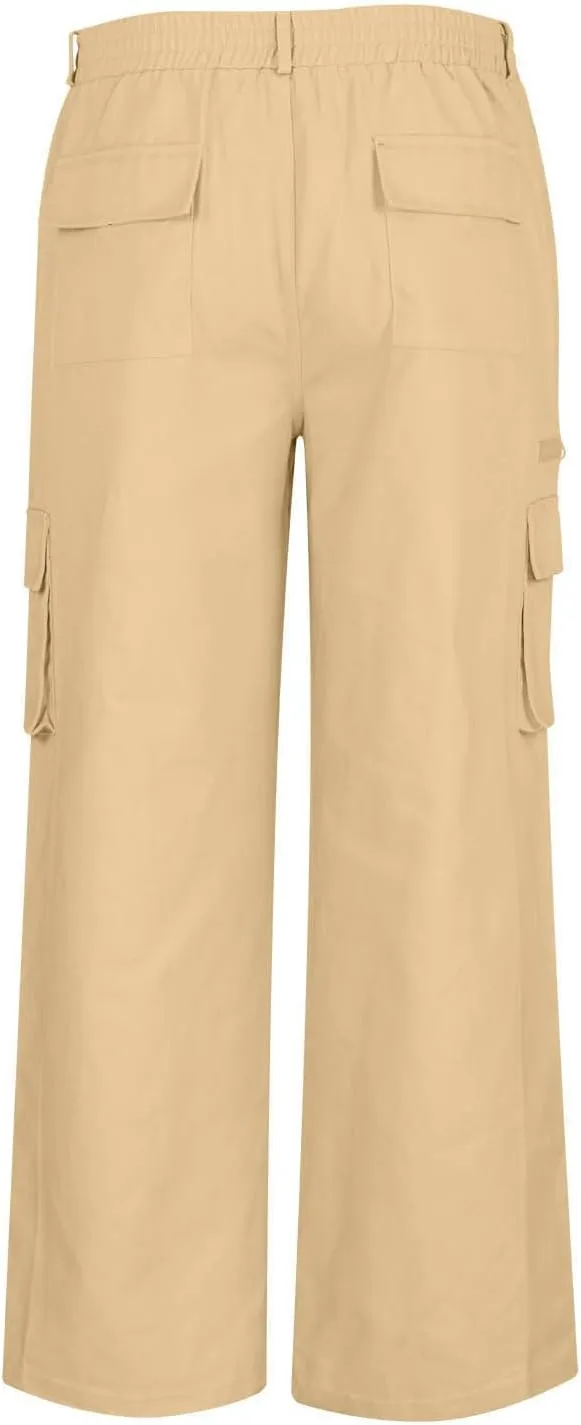 Plus Size Button Up Closure Elastic Waist Cargo Pants Mens Cargo Pants Zipper Decorate Multi-Pocket Cropped Trousers
