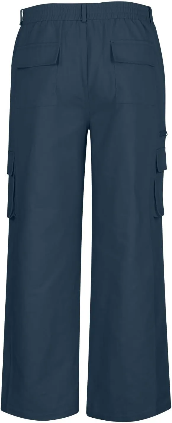 Plus Size Button Up Closure Elastic Waist Cargo Pants Mens Cargo Pants Zipper Decorate Multi-Pocket Cropped Trousers