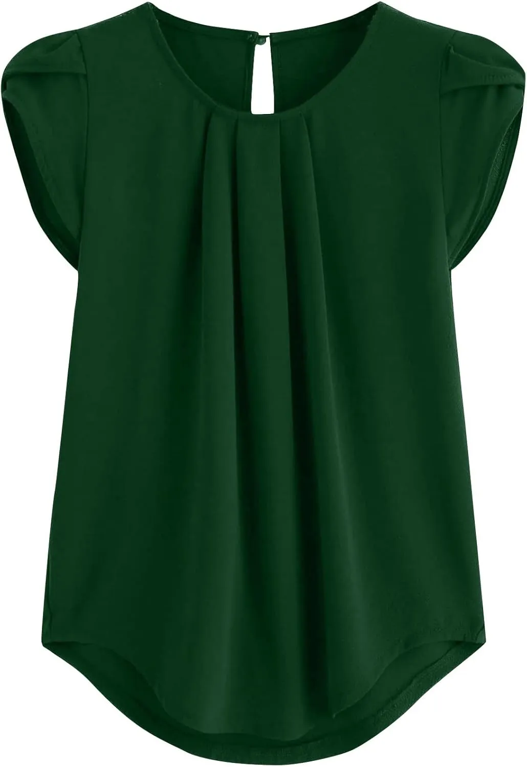 Plus Size Tops for Women Petal Sleeve Solid Color Blouse Curved Keyhole Back Round Neck Top Pleated Casual T Shirt