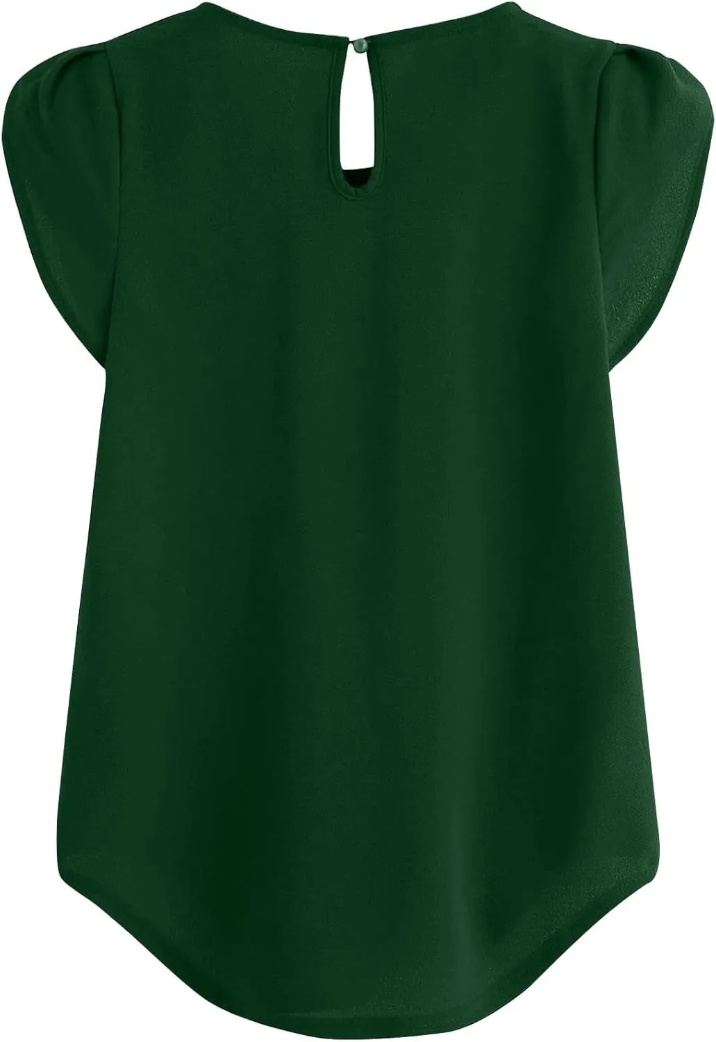 Plus Size Tops for Women Petal Sleeve Solid Color Blouse Curved Keyhole Back Round Neck Top Pleated Casual T Shirt