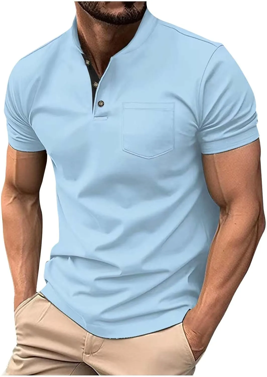 Polo Shirts for Mens Casual Golf Shirt Classic Soft Color Block T-Shirts Summer Vacation Loose Athletic Pullover Tee