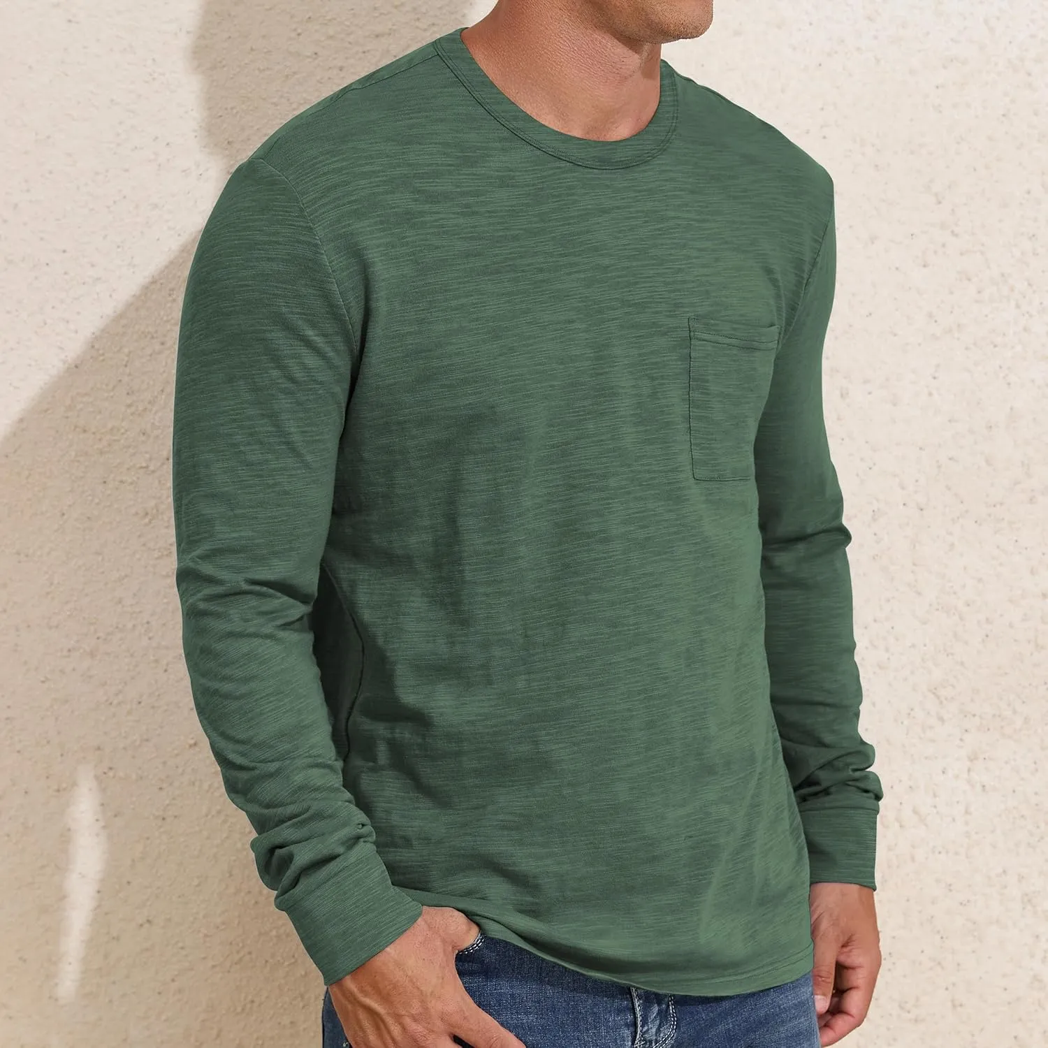 PrettyGuide Men's Cotton Long Sleeve Shirts Undershirt Lightweight Casual Crewneck Pocket T-Shirt