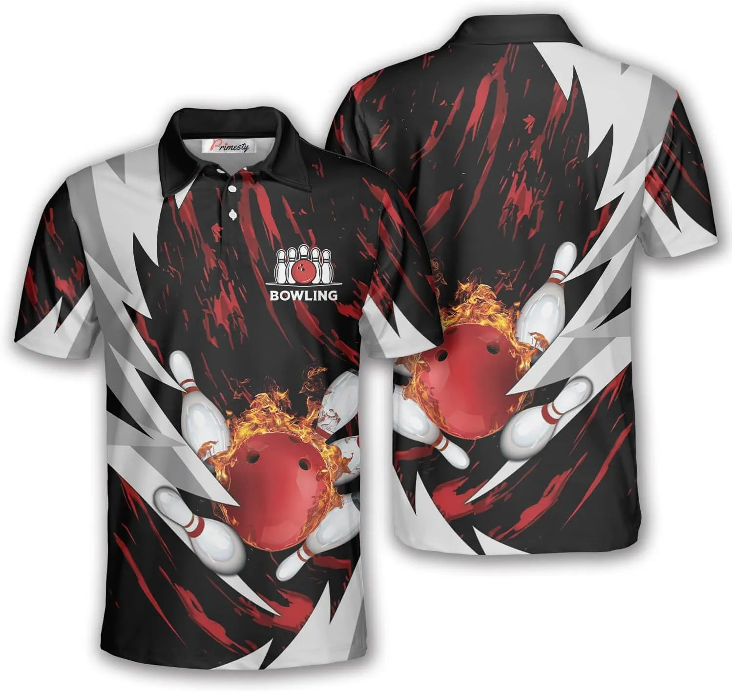 PRIMESTY Bowling Shirts Gift for Bowling Lover, Bowling Shirt for Men Women Polo Team 3D Unisex Jersey Short Sleeve Funny