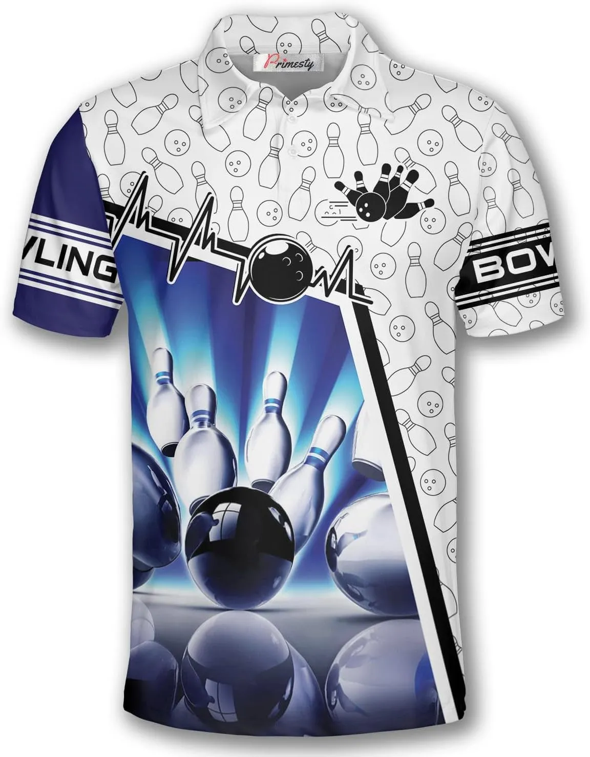 PRIMESTY Bowling Shirts Gift for Bowling Lover, Bowling Shirt for Men Women Polo Team 3D Unisex Jersey Short Sleeve Funny