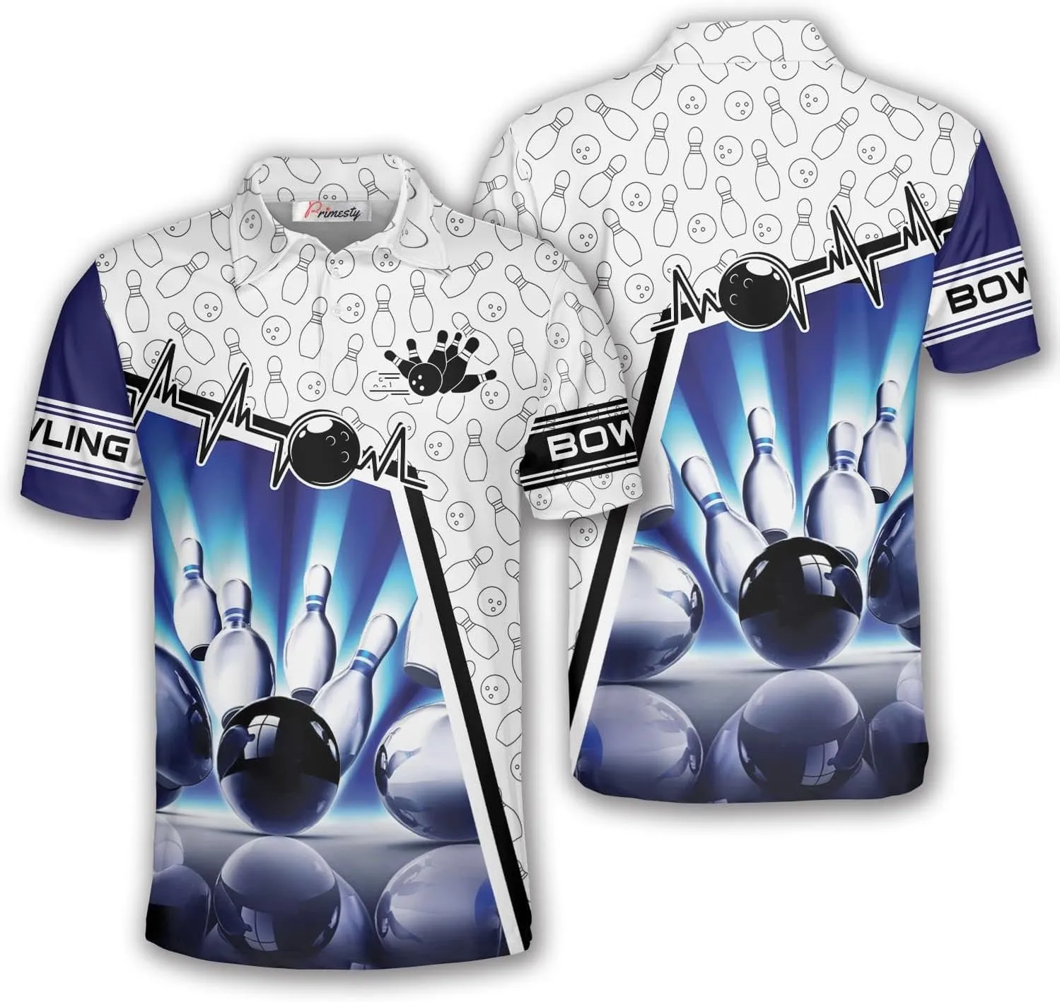 PRIMESTY Bowling Shirts Gift for Bowling Lover, Bowling Shirt for Men Women Polo Team 3D Unisex Jersey Short Sleeve Funny
