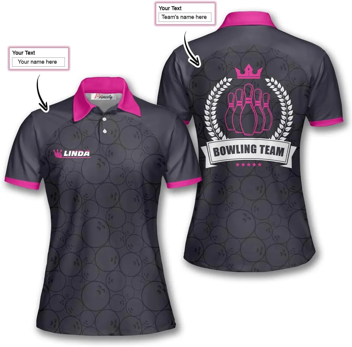 PRIMESTY Custom Bowling Shirts for Women- Short-Sleeve Bowling Shirts for Girls- Personalized Bowling Jerseys