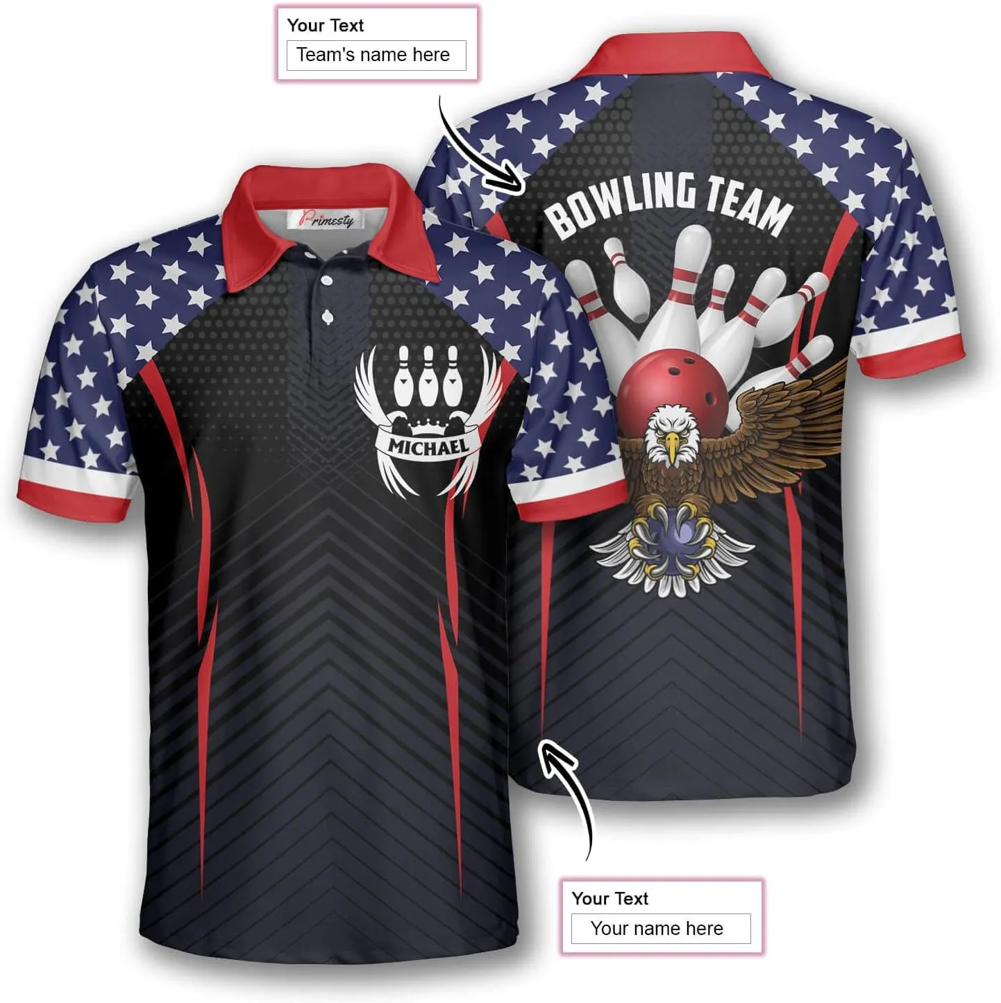 PRIMESTY Custom Bowling Shirts- Short-Sleeve Bowling Shirts for Men- Personalized Bowling Shirts Men's Polo