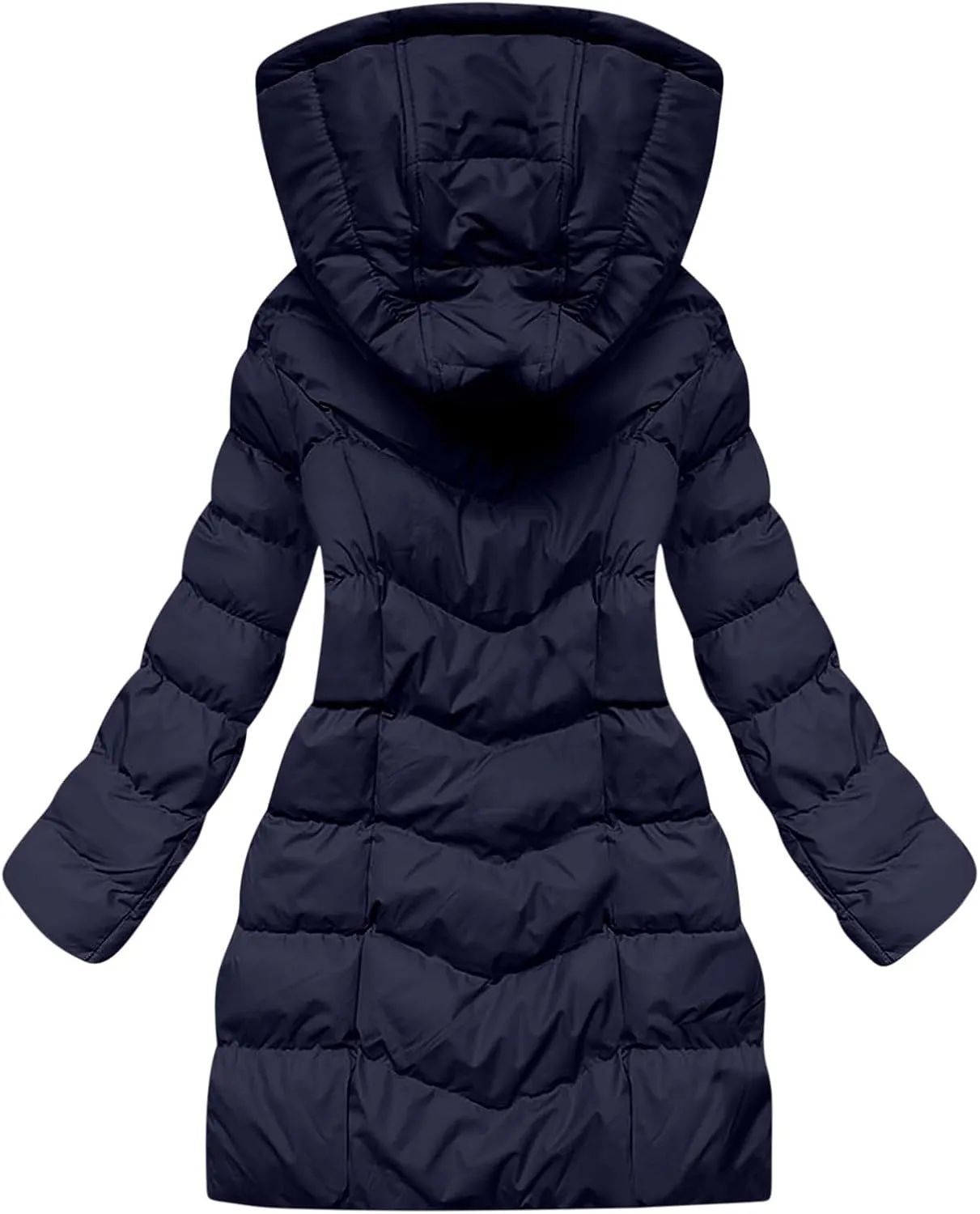Quilted Jacket for Women Warm Winter Mid Length Down Puffer Jacket Thicken Hooded Zipper Padded Overcoat Outerwear